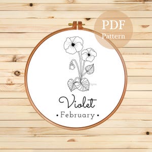 February Violet Embroidery Design: Floral DIY Pattern (PDF Pattern)