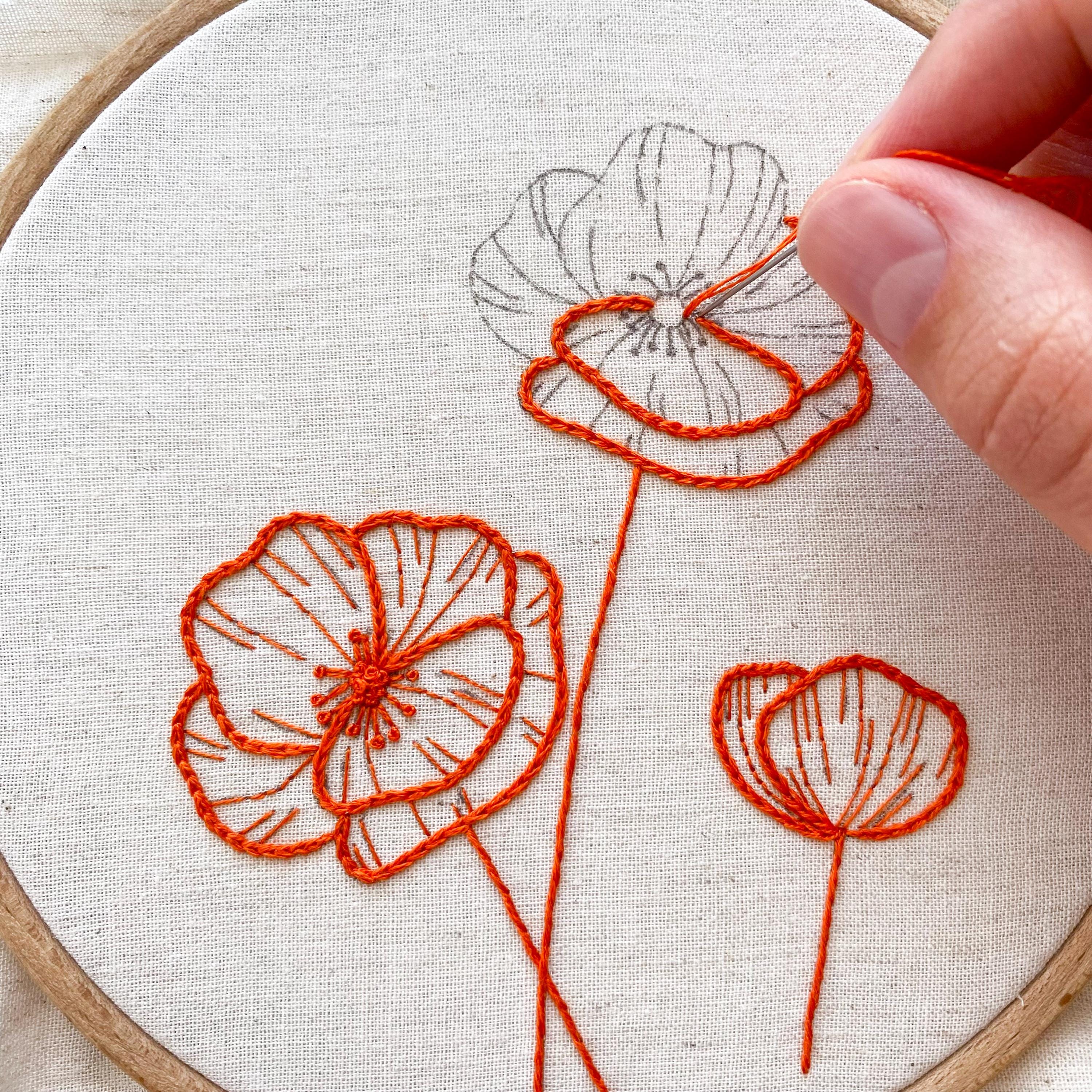 Poppy Flower Hand Embroidery Pattern | Beginner-friendly | Step-by