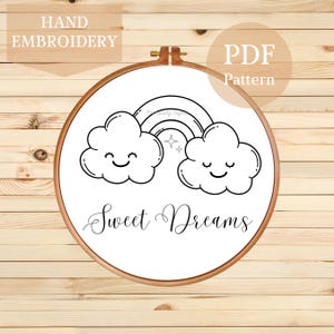 Sweet Dreams Hand Embroidery Pattern, Instant Download PDF Embroidery Design, Nursery Embroidery, Printable Hand Embroidery Pattern for Kids