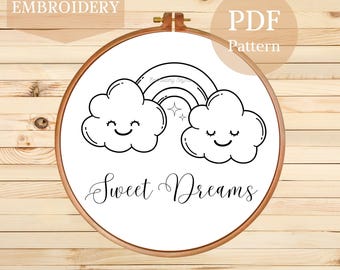 Sweet Dreams Hand Embroidery Pattern: Nursery Decor (PDF Pattern)