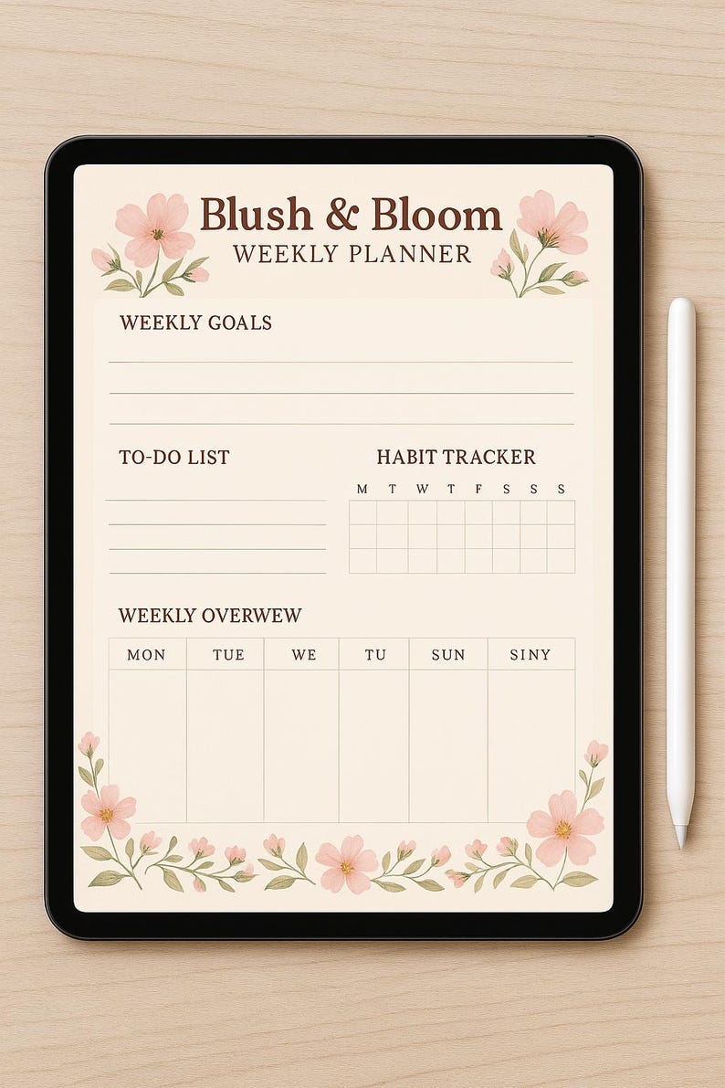 Weekly Bloom Chart Blush & Bloom Weekly Planner Printable | Cottagecore Floral PDF ...