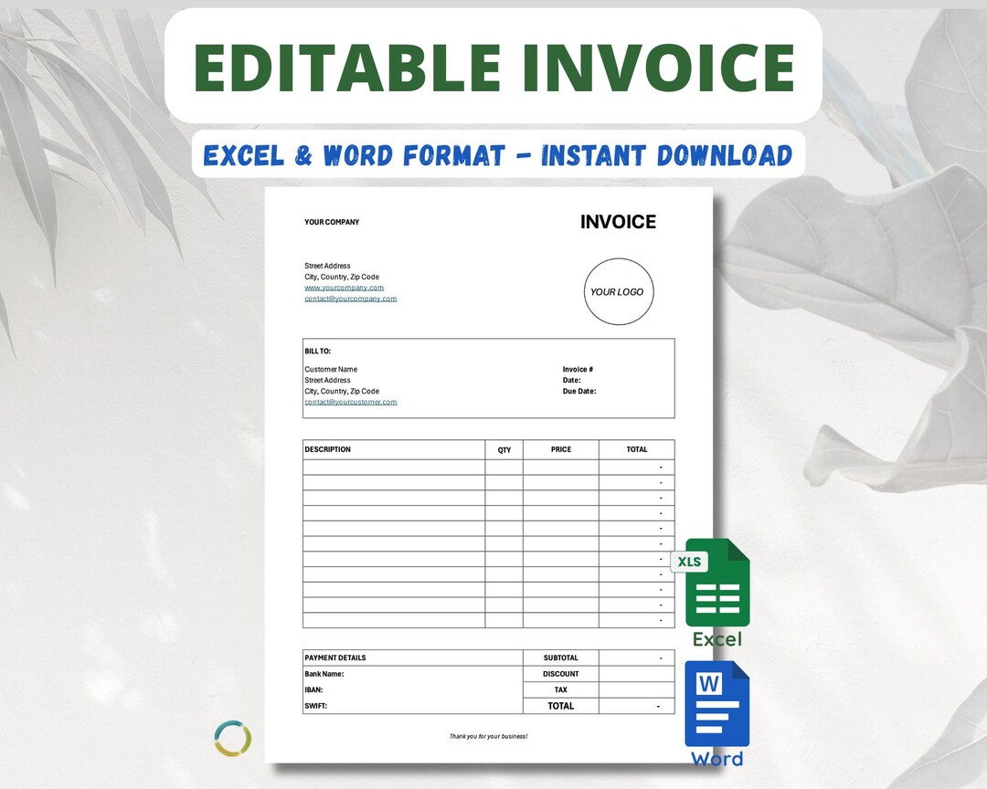 Editable Small Business Invoice Template - Excel and Word | Printable ...