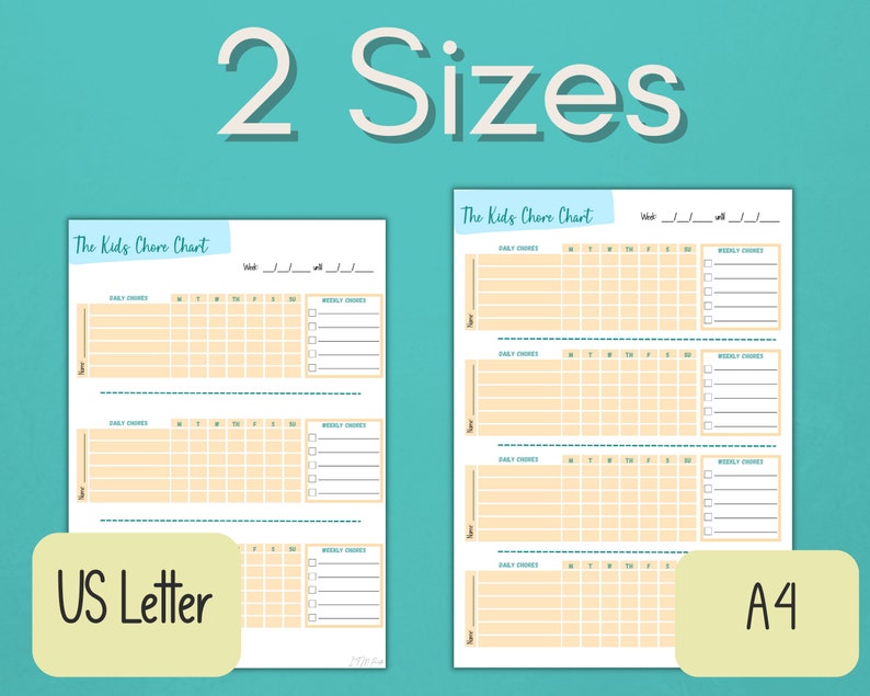 Printable Chore Chart for Kids Multiple Children Family Task Tracker ...