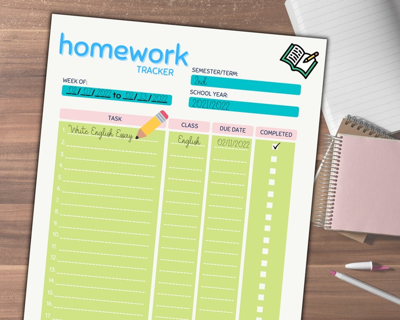 Study Planner | Homework Tracker | Printable Study Checklist | School ...