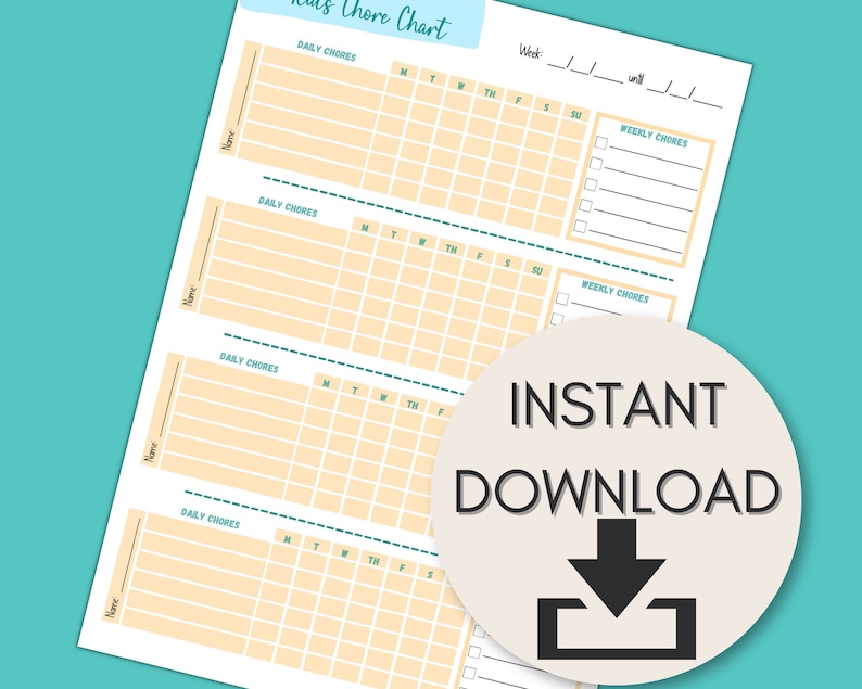 Printable Chore Chart for Kids - Multiple Children Family Task Tracker ...
