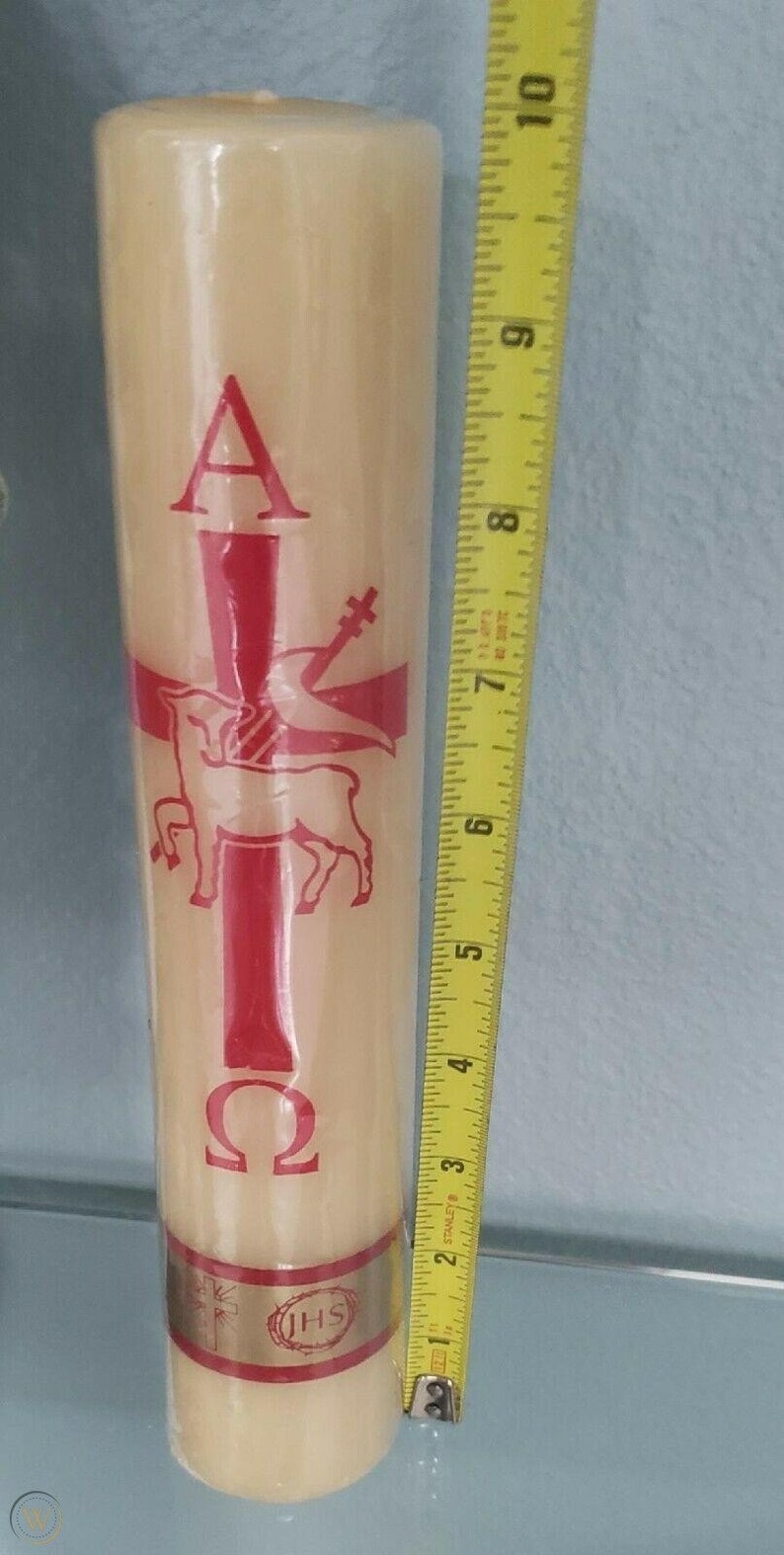 Alpha Omega Pascuall Candle Cirio Candle BEESWAX 10 INCHES TALL Paschal