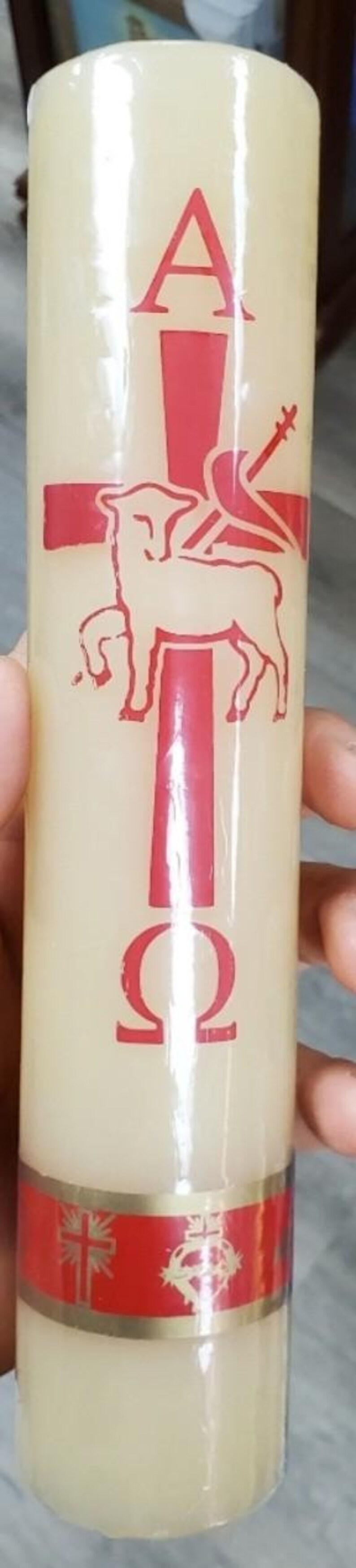 Alpha Omega Pascuall Candle Cirio Candle BEESWAX 10 INCHES TALL Paschal