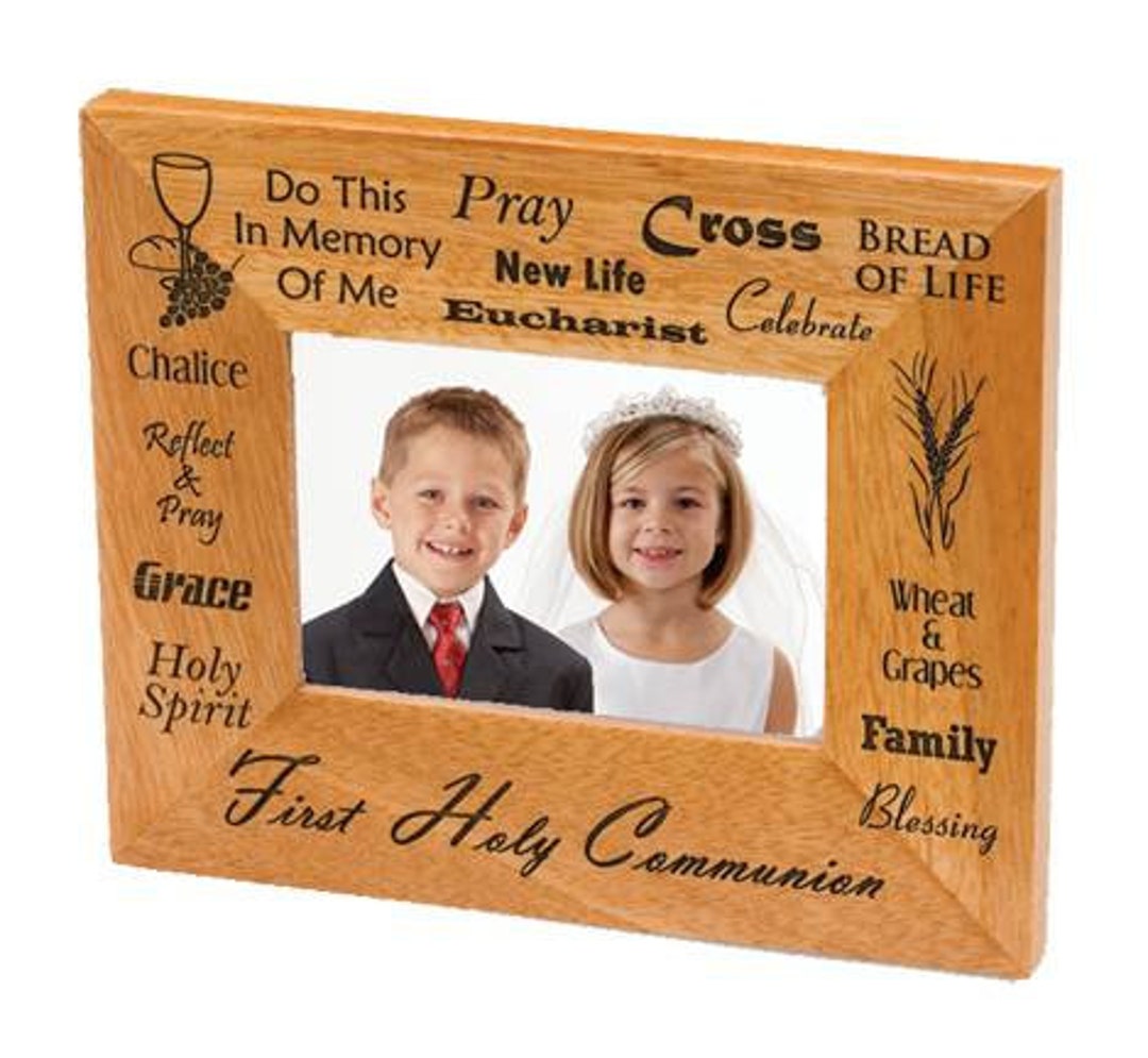 First Communion Mahogany Picture Frame With Laser Cut Lettering, 5 1/8 ...