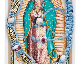 PSD773 Our Lady of Guadalupe Blue Corded Bracelet w/ Laminated Holy Card Mvan