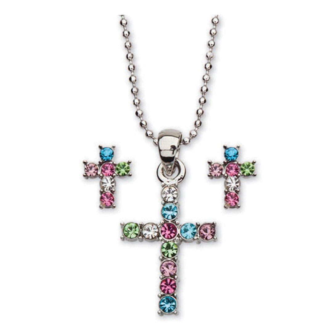 Multicolor Cross Necklace/earring Set 16IN Chain MM2718 Etsy
