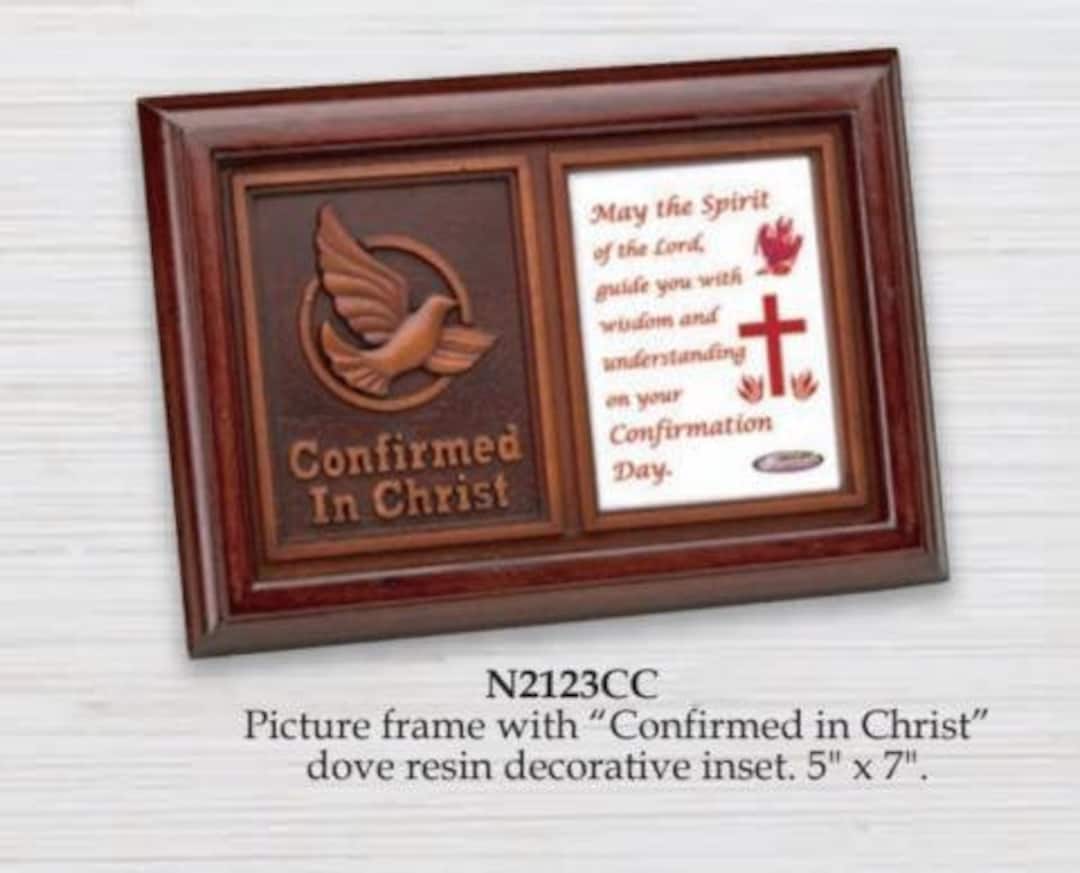 Confirmed in Christ Mahogany Picture Frame With Resin Dove and Inset ...