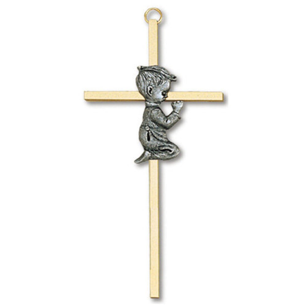 7in Gold Plated Brass Praying Boy Wall Cross N254B Etsy