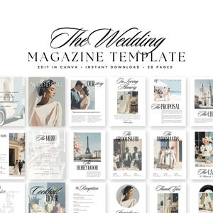 Modello di rivista di matrimonio personalizzato • Rivista di matrimonio • Opuscolo di matrimonio modificabile • Guida al matrimonio • Cronologia del matrimonio • Modello di rivista Canva