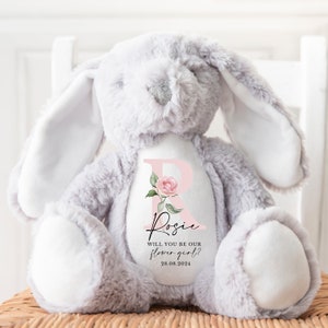 Regalo personalizado de la niña de las flores, ¿serás mi niña de las flores, conejito de la niña de las flores, ideas de regalos para las niñas de las flores, regalo de la niña de las flores de peluche de las niñas?