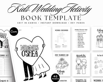 Personalised Wedding Activity Colouring Book | 40 Editable Activity Pages for Kids | Printable Wedding Activity Book | Edit in Canva