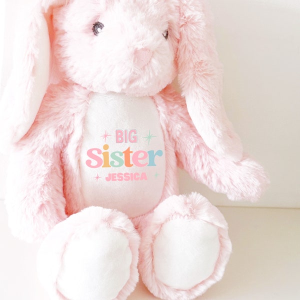 Personalised Bunny Rabbit Sisters, Big Sister Gift, Little Sister Gift, Personalised Plush Soft Toy, Your Name Teddy, Cuddly Sister Gifts