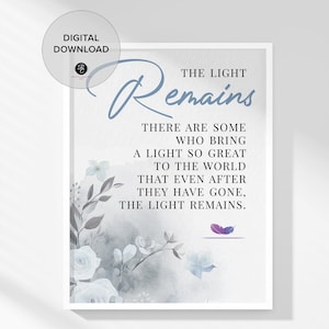 The Light Remains Memorial afdrukbaar gedicht, verlies begrafenisvader, sterfgeval muurkunst, condoleances cadeau decor, ter nagedachtenis aan zoon, kerk print
