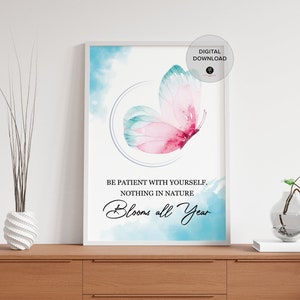 Be Patient With Yourself - Print, Therapy Office Poster, Office Motivational Wall Art, Psychologist Office Quote, Therapist Decor Printable