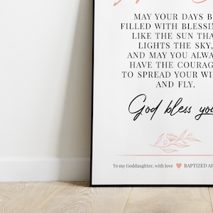 Poster stampabile per battesimo per bambina, citazione personalizzata per battesimo, regalo per madrina per figlioccia, battesimo digitale, decorazione artistica per bambini