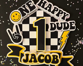 One happy dude cake topper , cool cake topper , happy face cake topper , one year old boy cake topper , one happy dude party , 1st birthday