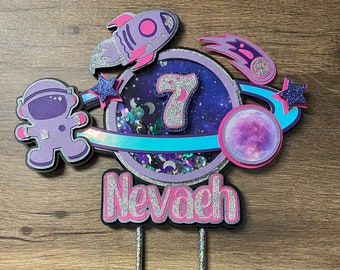 Galaxy cake topper, 3D Space theme birthday cake topper  , glitter cake topper , space shaker cake topper , astronaut cake topper
