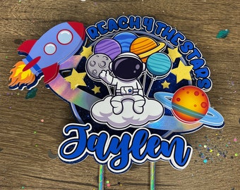 Space cake topper , space theme birthday , shoot for the stars party, space birthday , space decorations , astronaut cake topper , astronaut