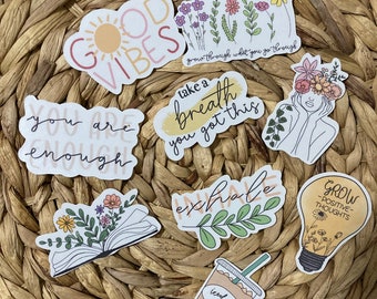 Boho sticker pack, positive stickers , positive quote stickers , flower stickers , growth stickers