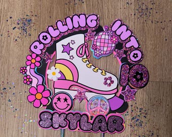 Roller skate cake topper , retro roller skating cake , roller skating birthday ,groovy roller skating birthday , retro disco party, glitter