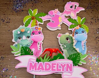 Girl Dino cake topper , girl my dinosaur birthday , pink Dinosuar cake topper , girl dinosaur birthday ideas, girl cake toppers , dinosuars