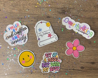 Anxiety stickers , bit of a mess but doing my best stickers , funny stickers , iced coffee stickers , anxiety , bit of a mess