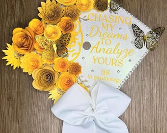 Graduation topper , grad cap decor , butterfly grad cap , graduation ideas , grad cap ideas , glitter grad cap, flower grad cap