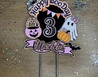 Girly Halloween cake topper , ghost , Halloween party , Halloween birthday , Halloween cake topper  , Happy boo day, girl Halloween party ,