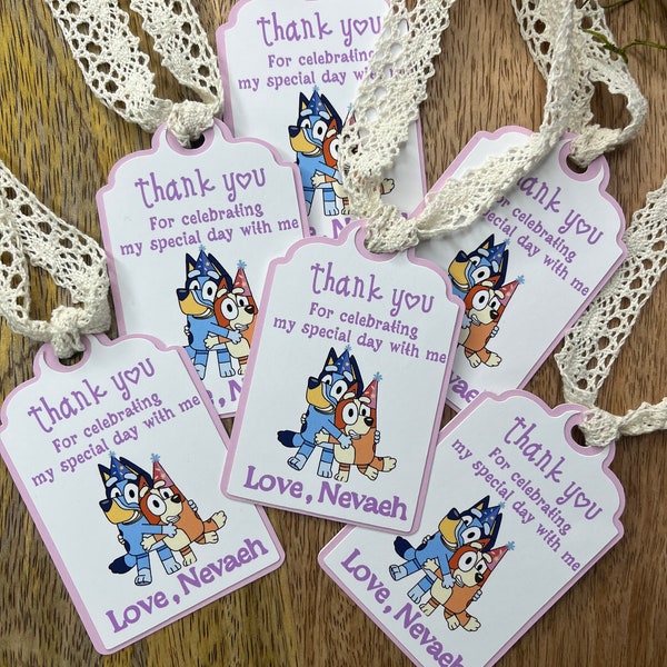 Blue dog favor tags , blue dog cartoon favor tags , blue dog party , blue dog birthday , birthday favor tags