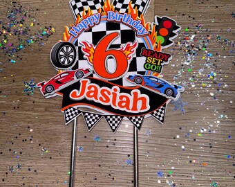 Race car theme birthday , race car cake topper , race birthday party , race car party decor , boy themed birthday , two fast cake topper
