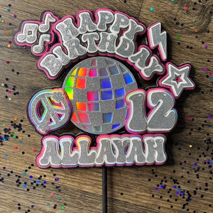 Disco theme birthday , disco cake topper , pink disco party ideas , disco birthday , disco ideas , disco cake ,black pink silver decor ,