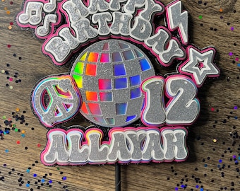 Disco theme birthday , disco cake topper , pink disco party ideas , disco birthday , disco ideas , disco cake ,black pink silver decor ,