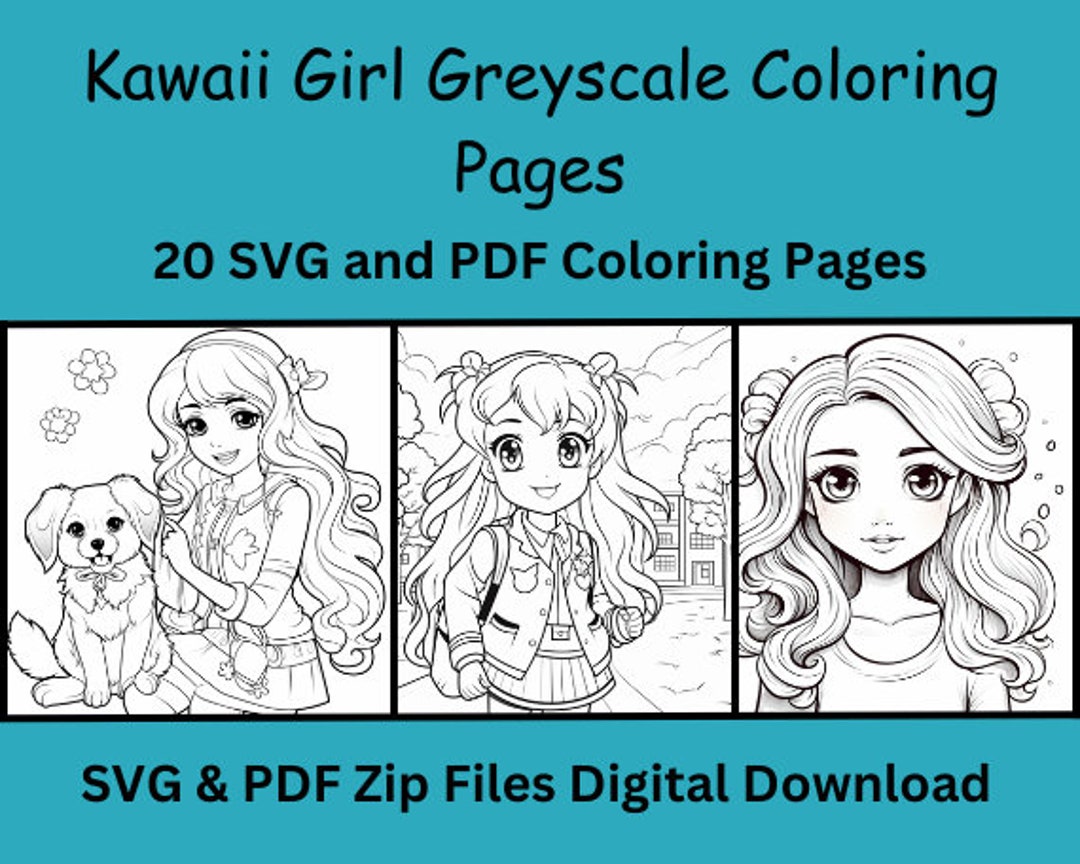 20 Kawaii Style Girl Coloring Pages for Adults or Kids - Etsy