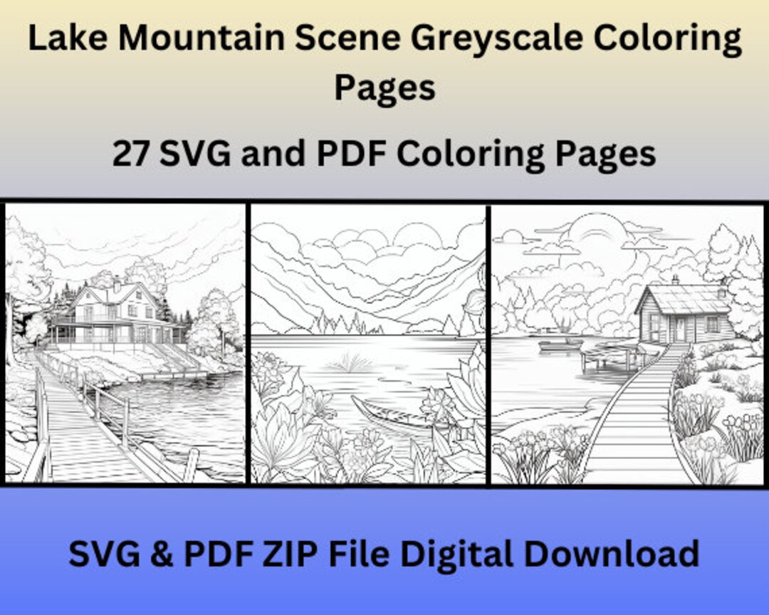 27 Lake Mountain Outdoor Scene Coloring Pages for Adults or Etsy