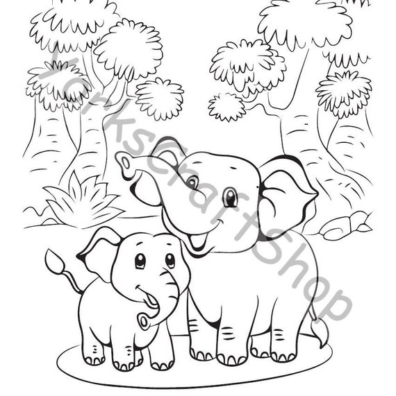 20 Cute Kids Elephant Coloring Pages 20 Printable Elephant | Etsy