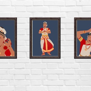 Bharatanatyam Trio, Indian Dancer Wall Art, Bharatanatyam Art Print, Indian Art, Desi Art, South Asian Wall Art, Printable, Instant Download