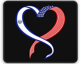 El Salvador USA Heart Mouse Pad: Stitched Edge Desk Decor