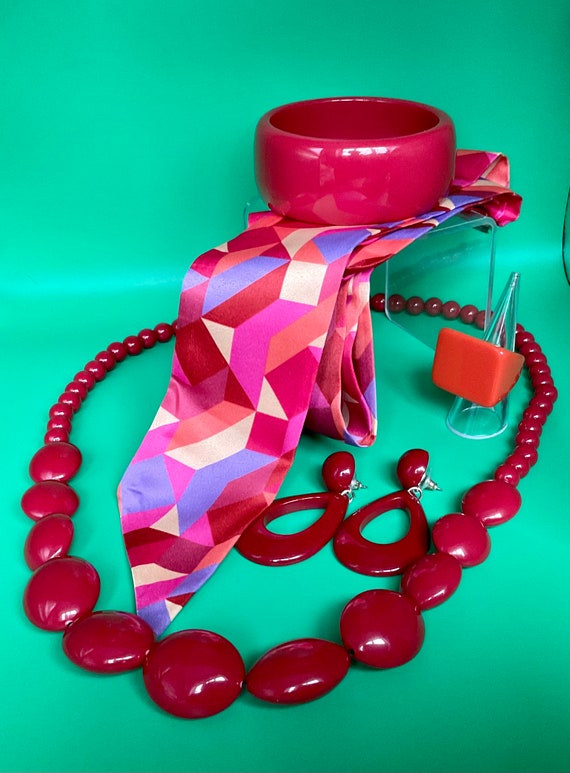 Jewellery 1960s ruby red style full jewellery set… - image 4