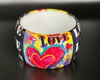 Chunky Colorful Bangle, Love Hearts Graffiti Style