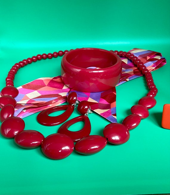 Jewellery 1960s ruby red style full jewellery set… - image 2