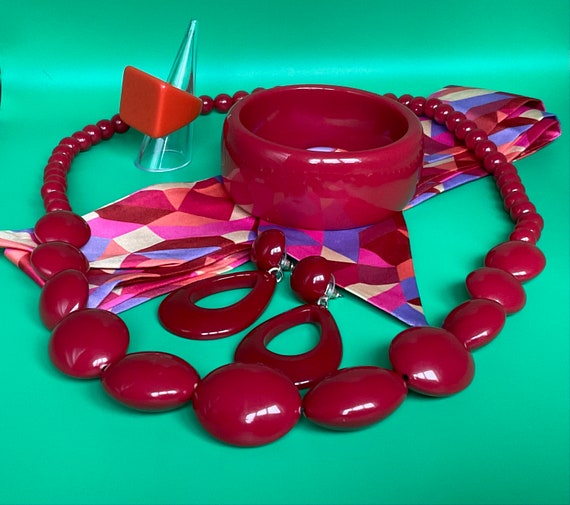 Jewellery 1960s ruby red style full jewellery set… - image 6