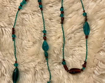 Glass Turquoise and brown long Necklace