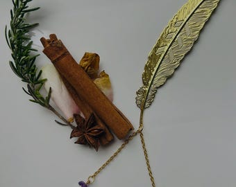 Bookmark Feather Crystal Amethest charms gold metal with dangle charms