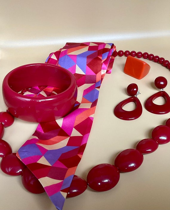 Jewellery 1960s ruby red style full jewellery set… - image 5