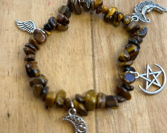 Charm Crystal tiger eye crystal bracelet with either silver or bronze charms.