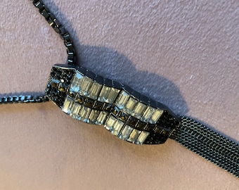 Necklace Art Deco Tassel Necklace, Black & Crystal Statement Jewelry